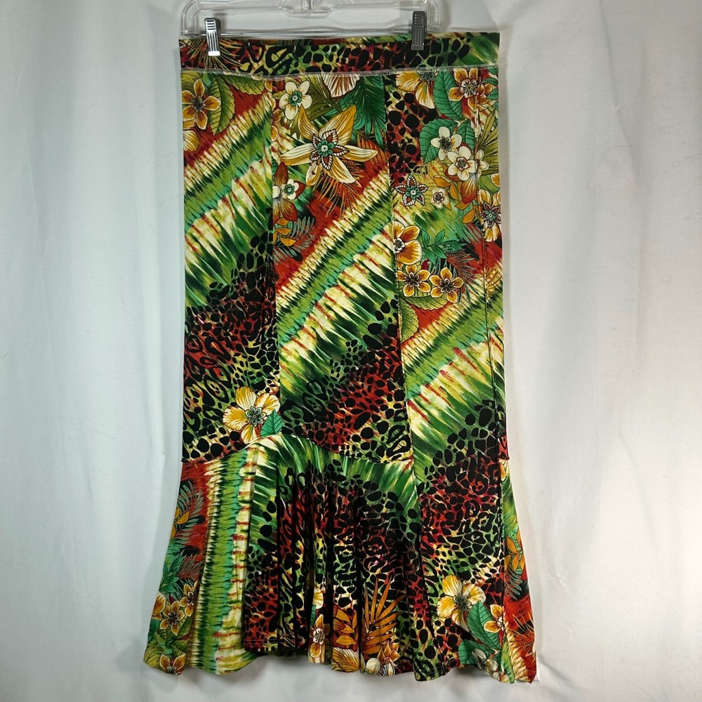 Cristina‎ Women's Maxi Skirt Tropical Floral Leopard Print Boho Size L